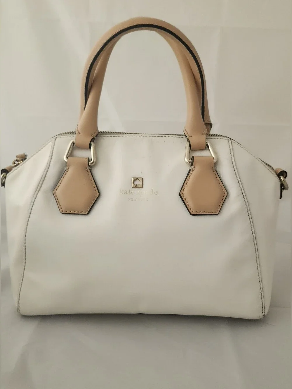 Kate Spade White and Tan Leather Dome Satchel